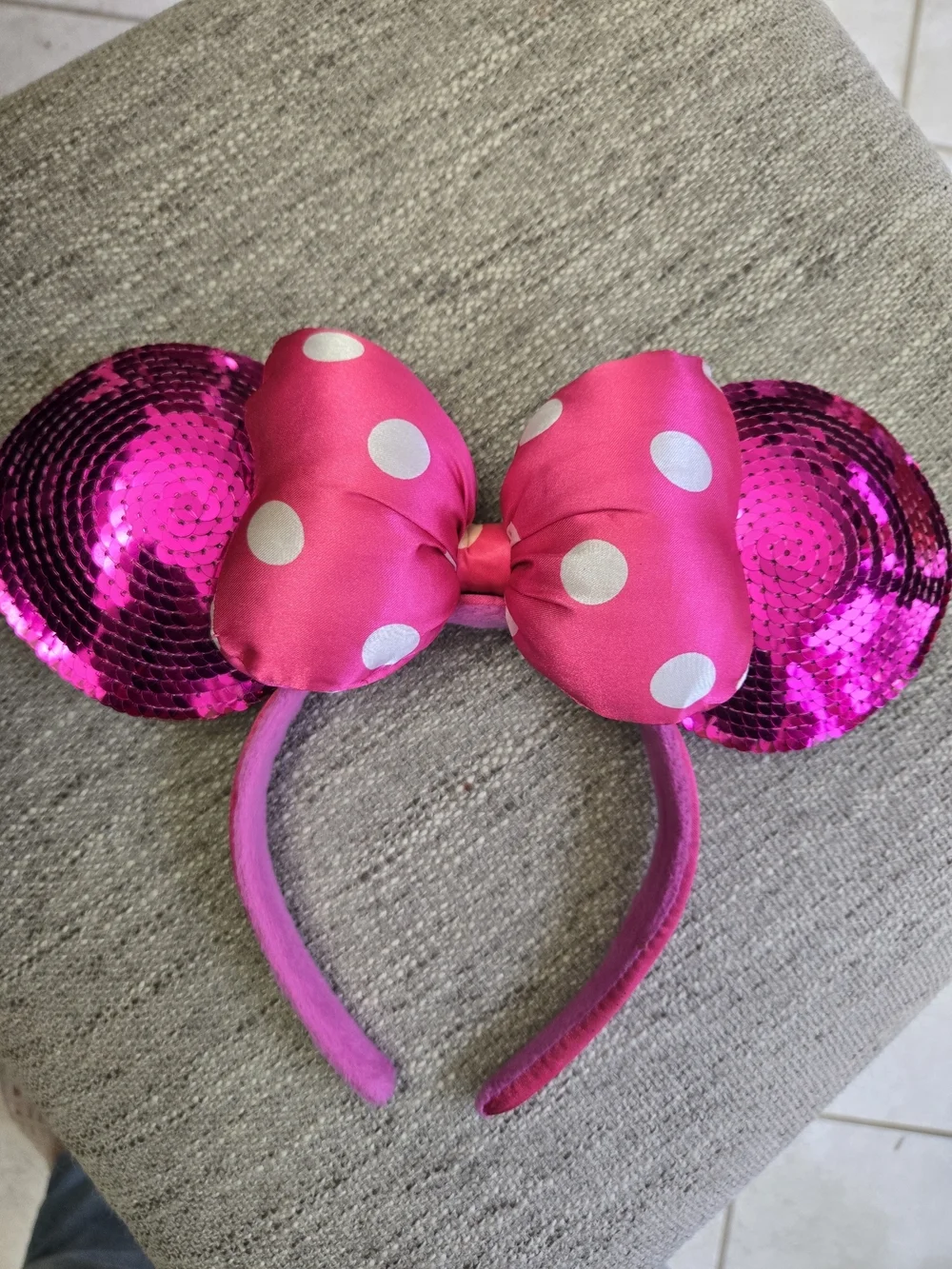 Pink Sequin Minnie Mouse Ears Headband with Polka Dot Bow